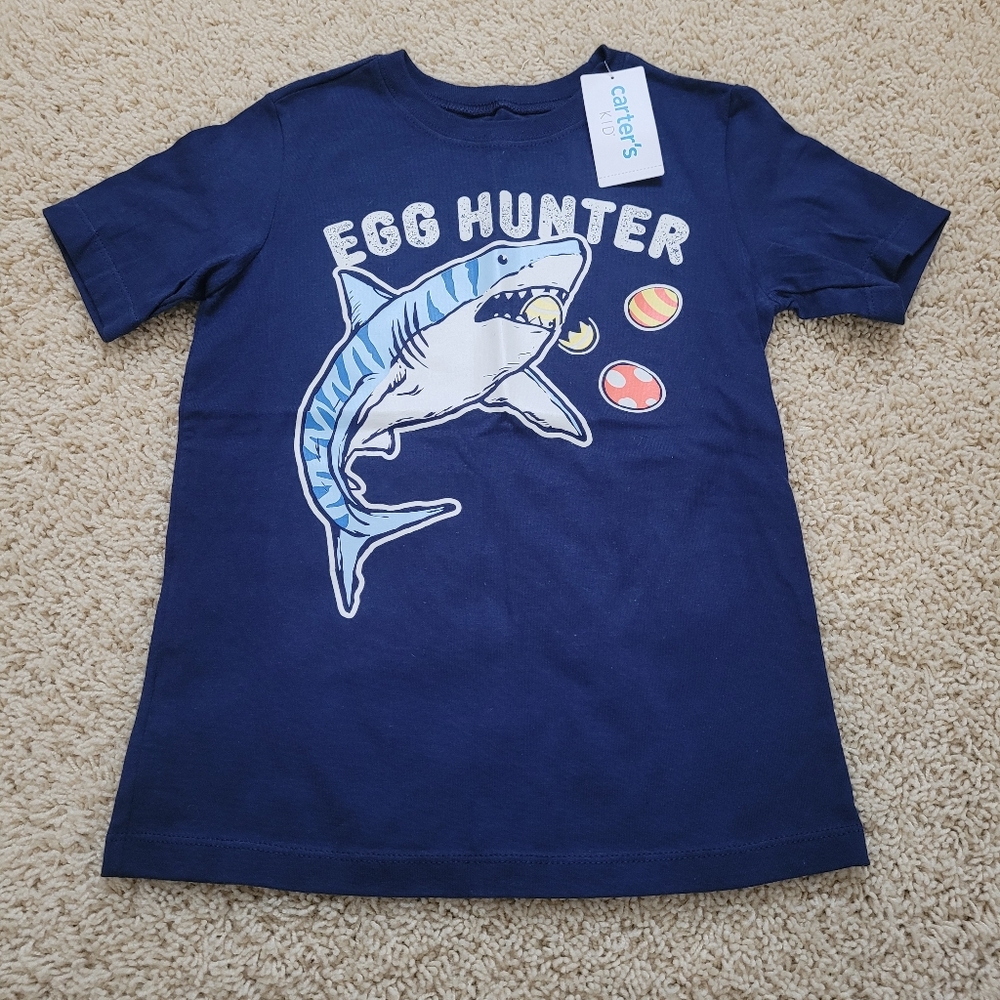 NWT Carter's Kids Size 5 "Egg Hunter" Shark Easter T-Shirt Playwear Top